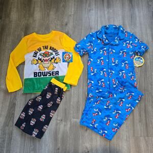 NEW Boy's Character Pajamas 6/7 Small - Mario, Bowser, Sonic